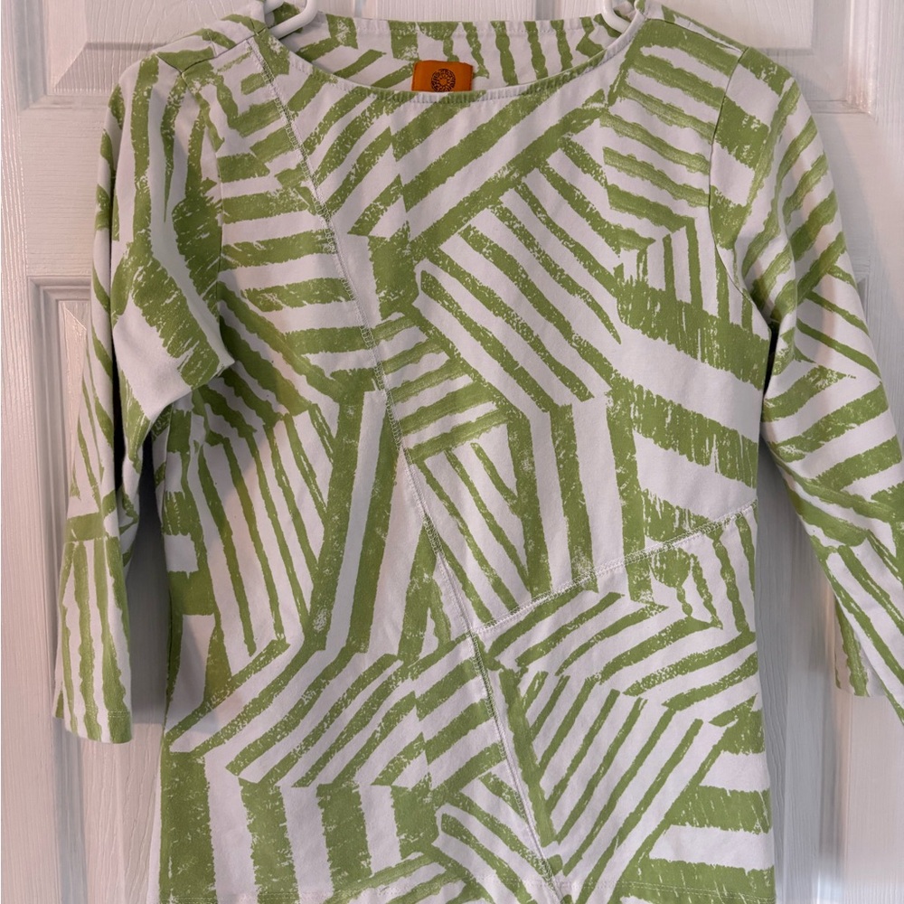 Ruby Rd Green Geometric Print Top 3/4 Sleeve Stretch Blouse Size S - Picture 5 of 5